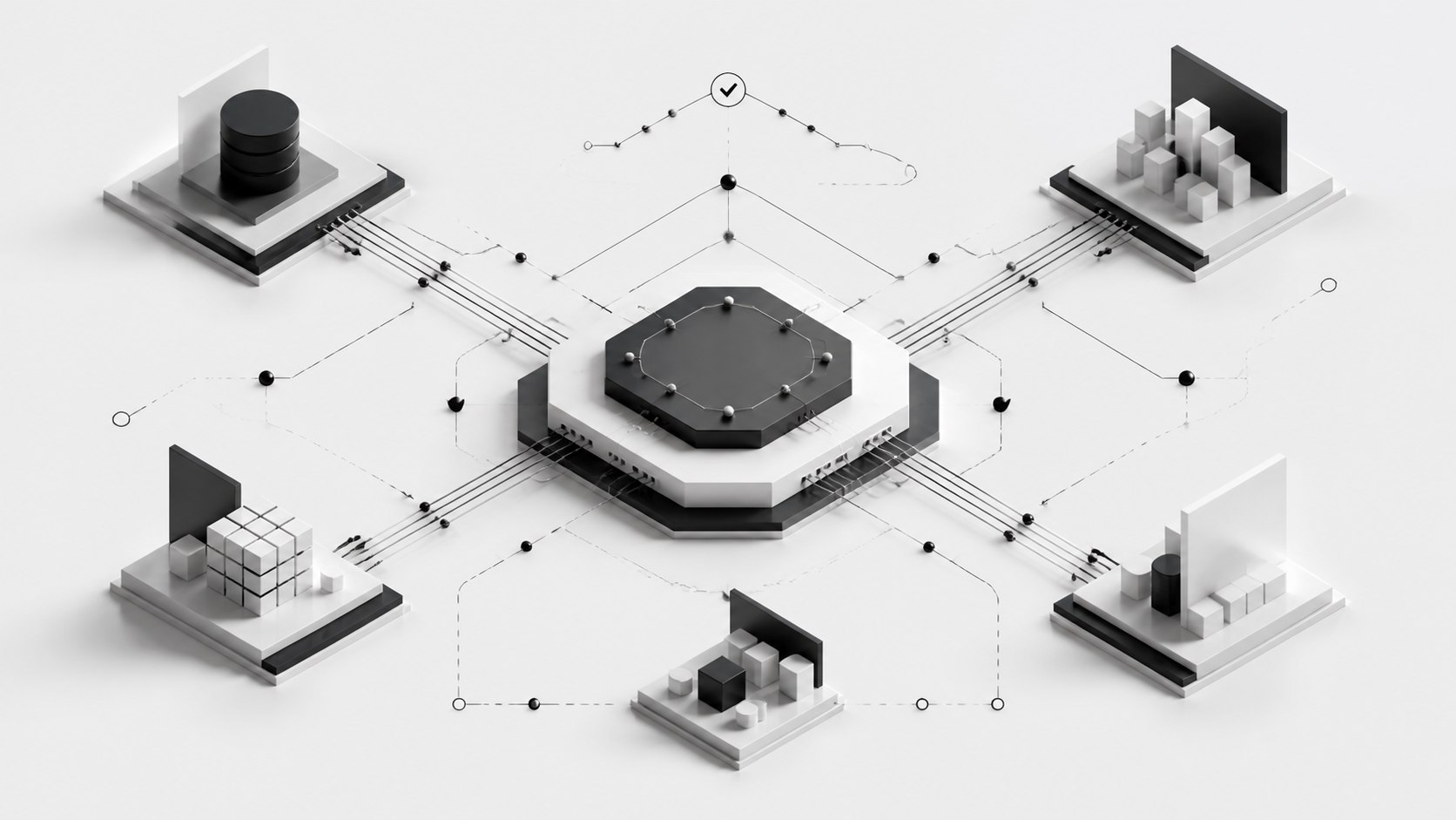 Multiple business systems connected through a monitored central integration layer