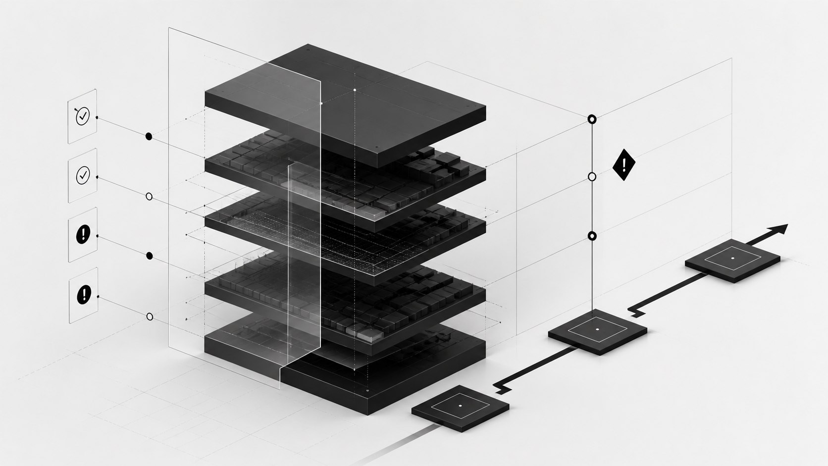 A layered software platform opened for structured technical inspection